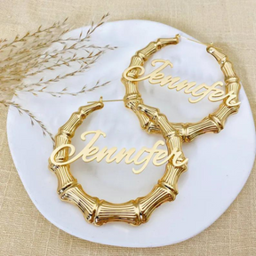 Classic Bamboo Name Hoop Earrings