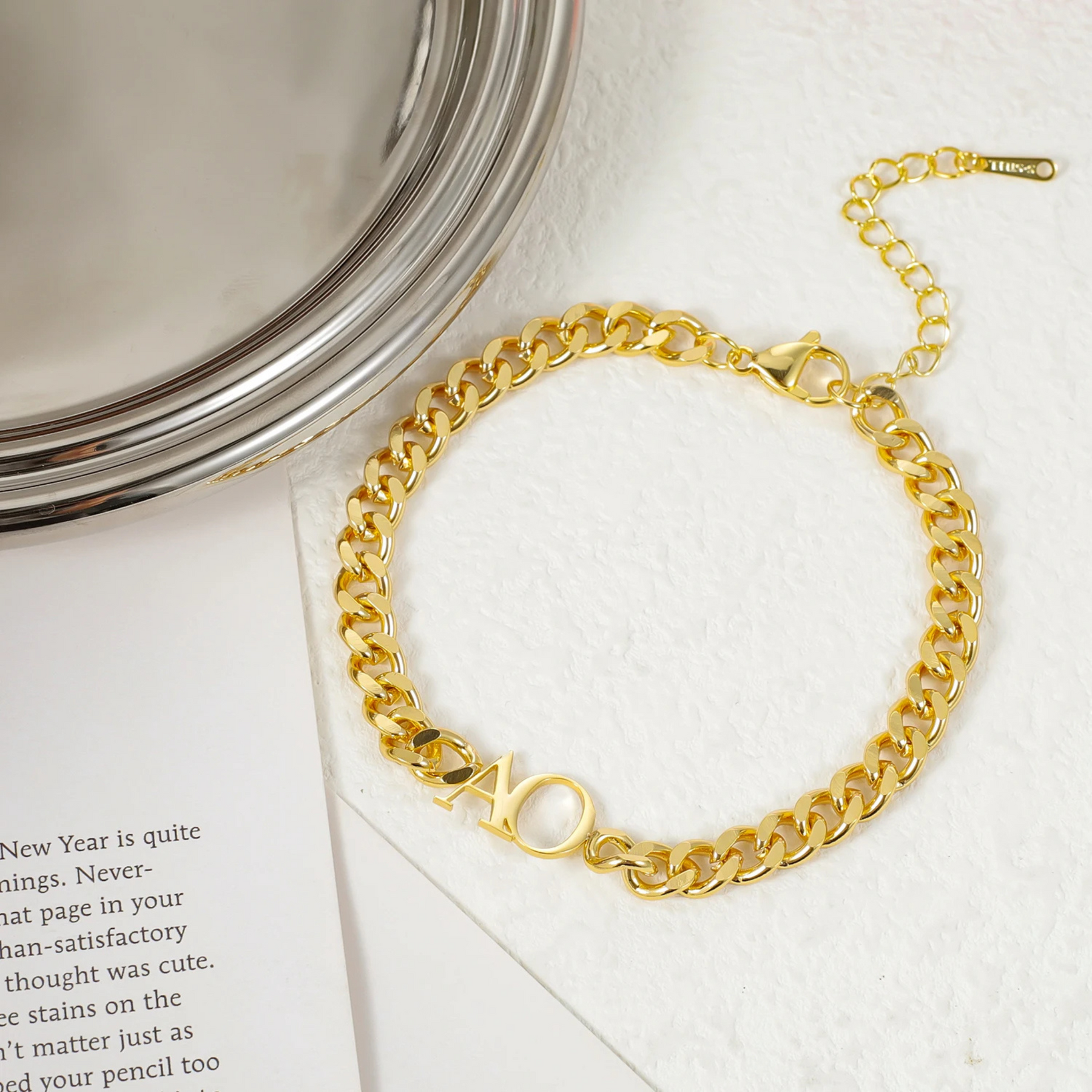 Double Initial Bracelet w/ Cuban Chain