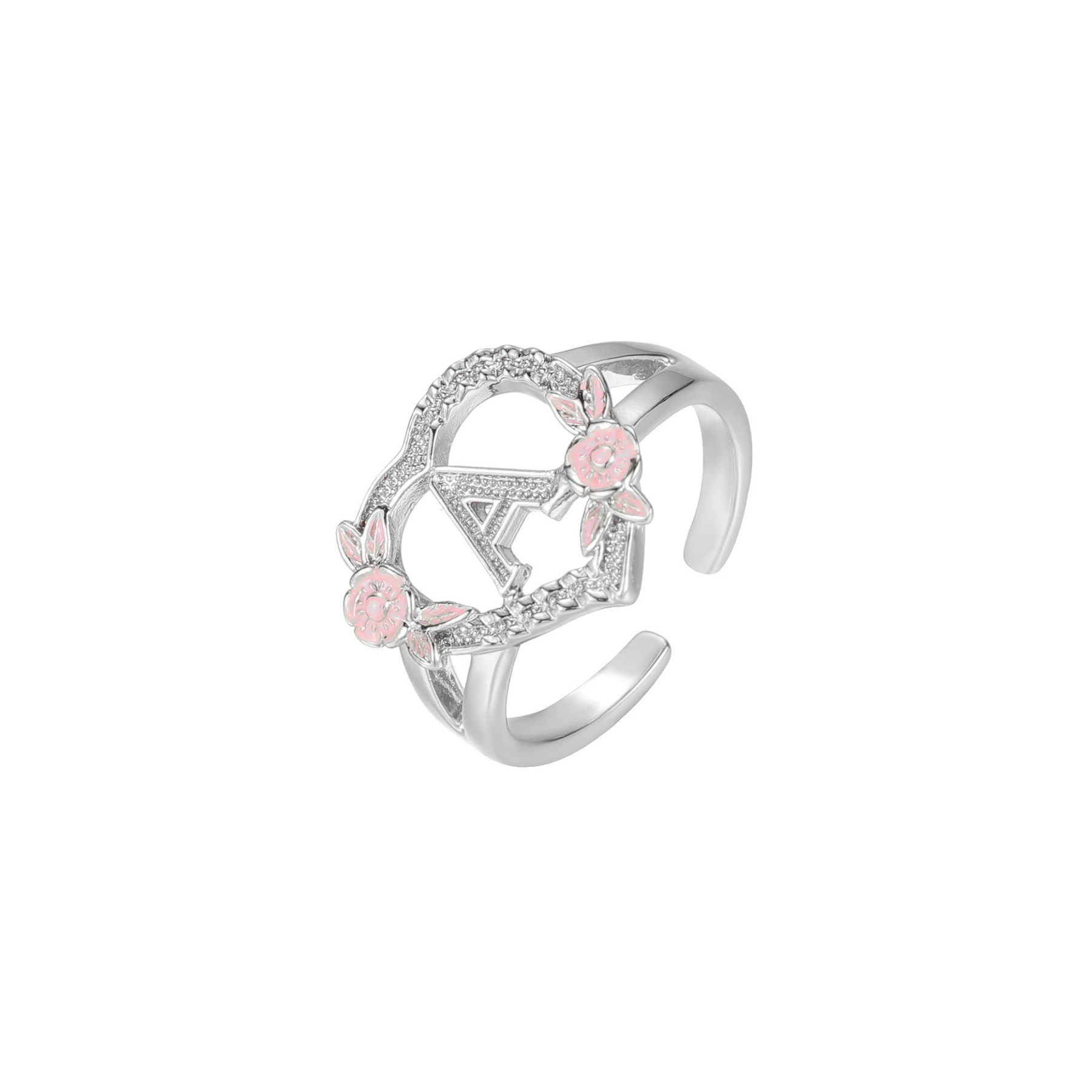 Floral Heart Initial Ring