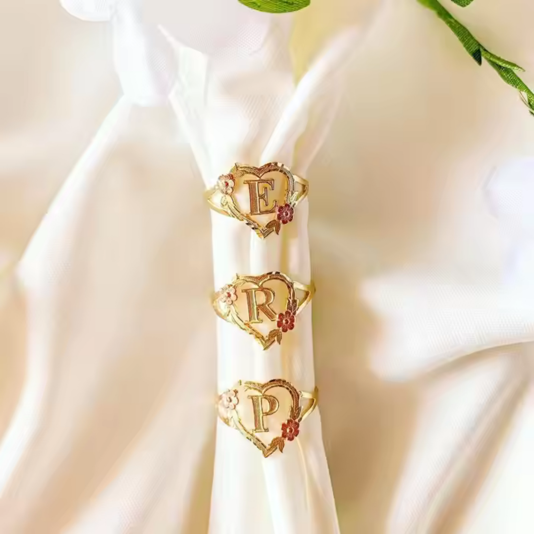 Floral Heart Initial Ring