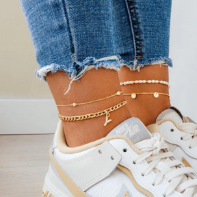 Crystal Initial Anklet w/ Figaro Chain