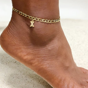 Crystal Initial Anklet w/ Figaro Chain