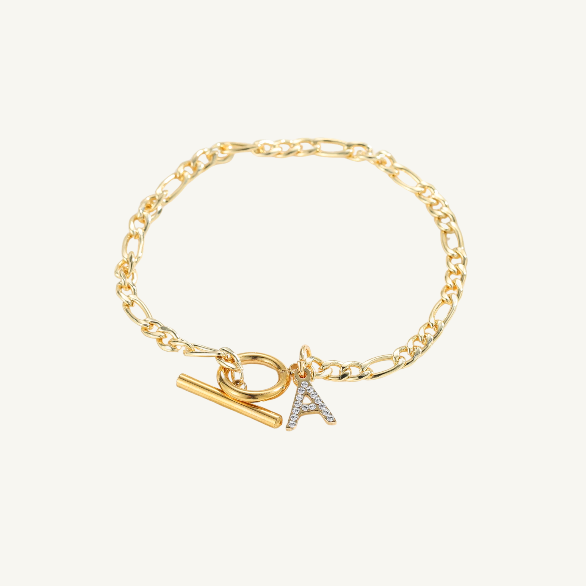 Iced Initial Bracelet w/ Figaro Chain