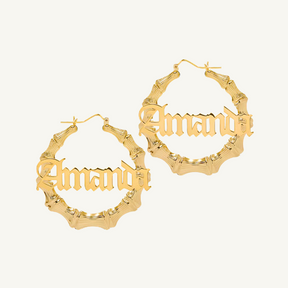 Old English Bamboo Name Hoop Earrings