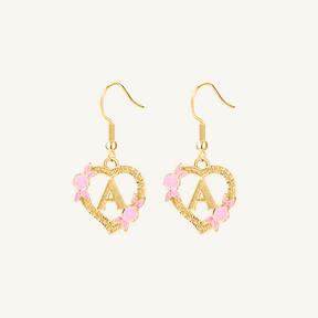 Initial Floral Heart Drop Earrings