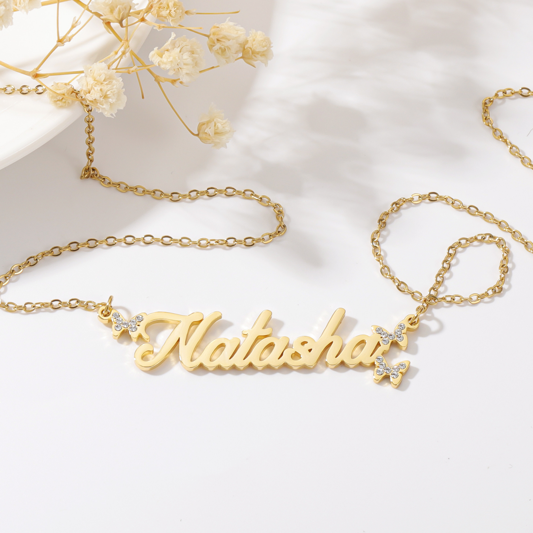 Iced Butterfly Name Necklace