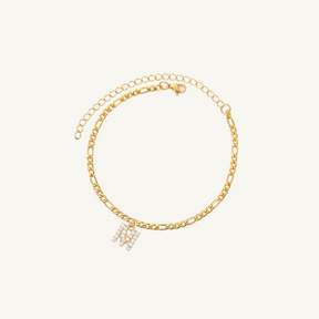 Crystal Initial Anklet w/ Figaro Chain