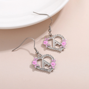 Initial Floral Heart Drop Earrings