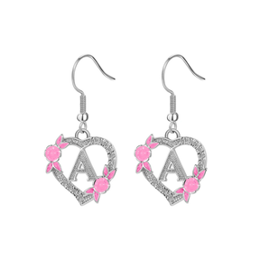 Initial Floral Heart Drop Earrings