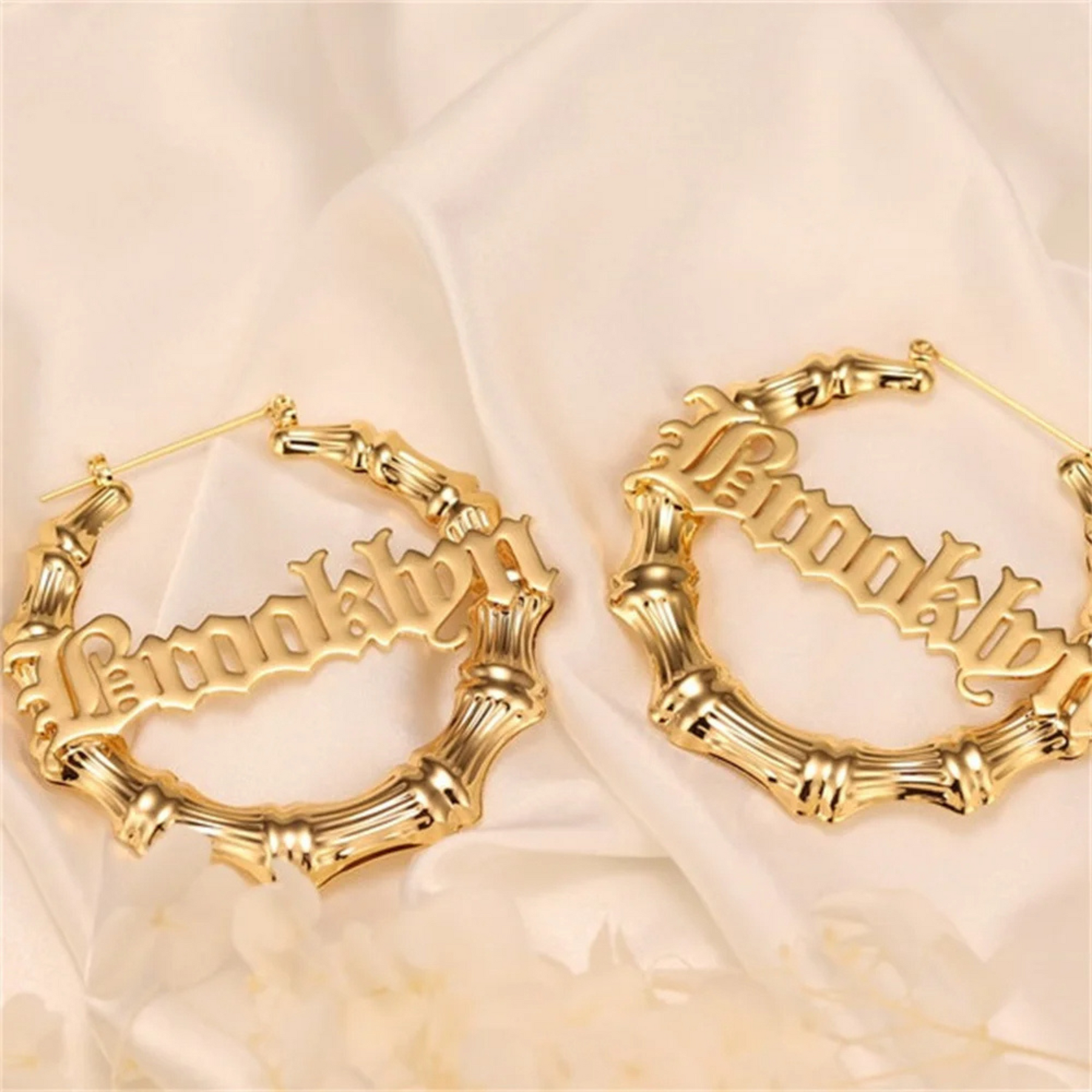 Old English Bamboo Name Hoop Earrings