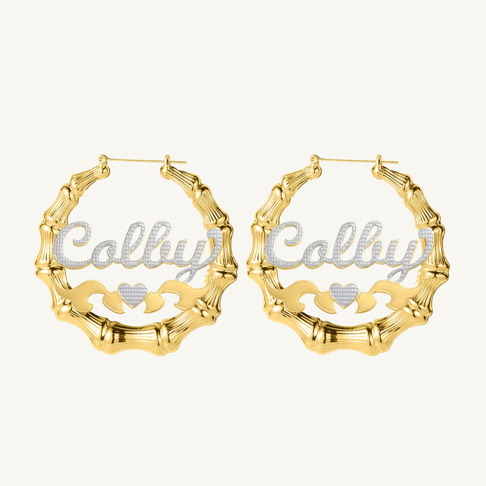 Two Toned Heart Bamboo Name Hoops