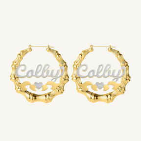 Two Toned Heart Bamboo Name Hoops